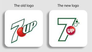 old and new 7up logos, side by side
